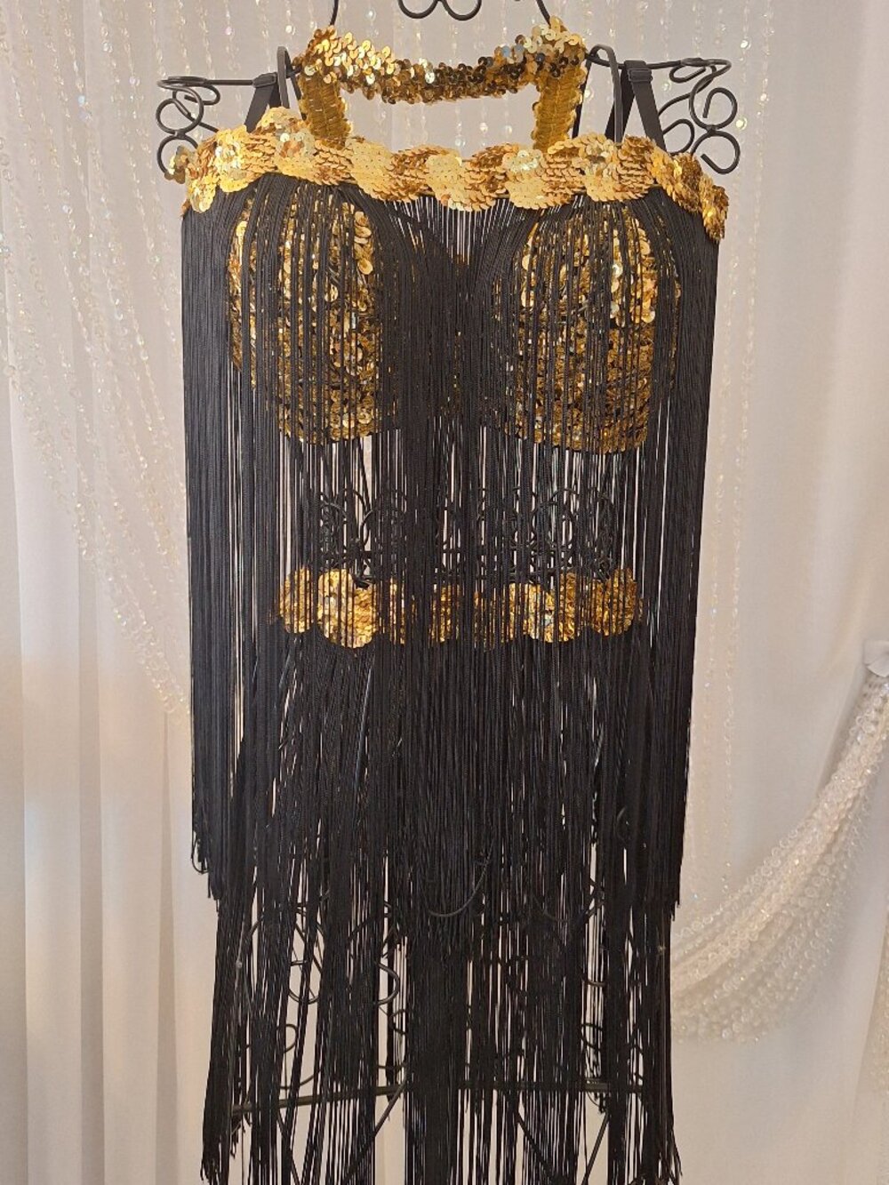 Vintage Black Fringe Gold Sequins Go-Go Burlesque Outfit